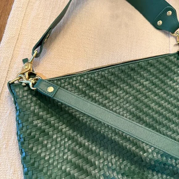 Clare V Moyen Messenger Bag in Evergreen Green Woven Zig Zag - Picture 9 of 16
